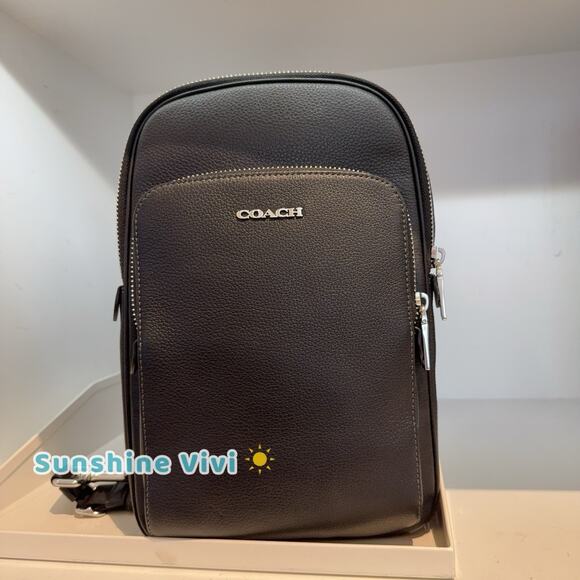 NWT Coach Ethan Pack CQ669 Crossbody Refined pebble leather BAG Silver Black - Picture 1 of 10